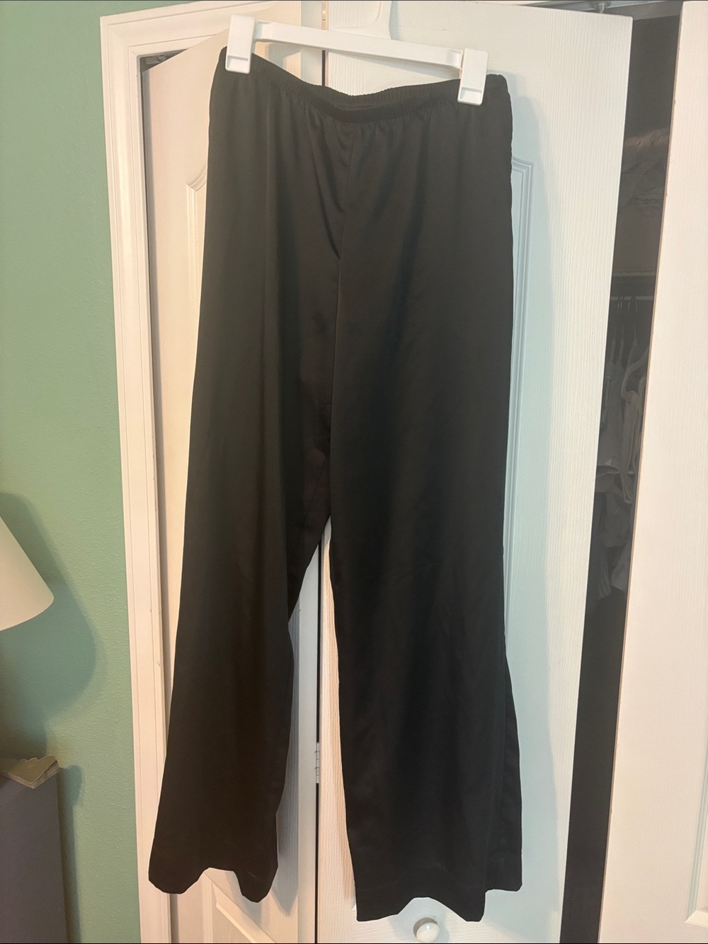 a new day Black Wide-Leg Elastic-Waist satin pants
